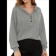 thumbnail image 2 of Sudadera con Capucha para Mujer, Cuello Abotonado, Cordón Ajustable, Sudadera Informal de Larga, Camisetas. Gris M, 2 of 10