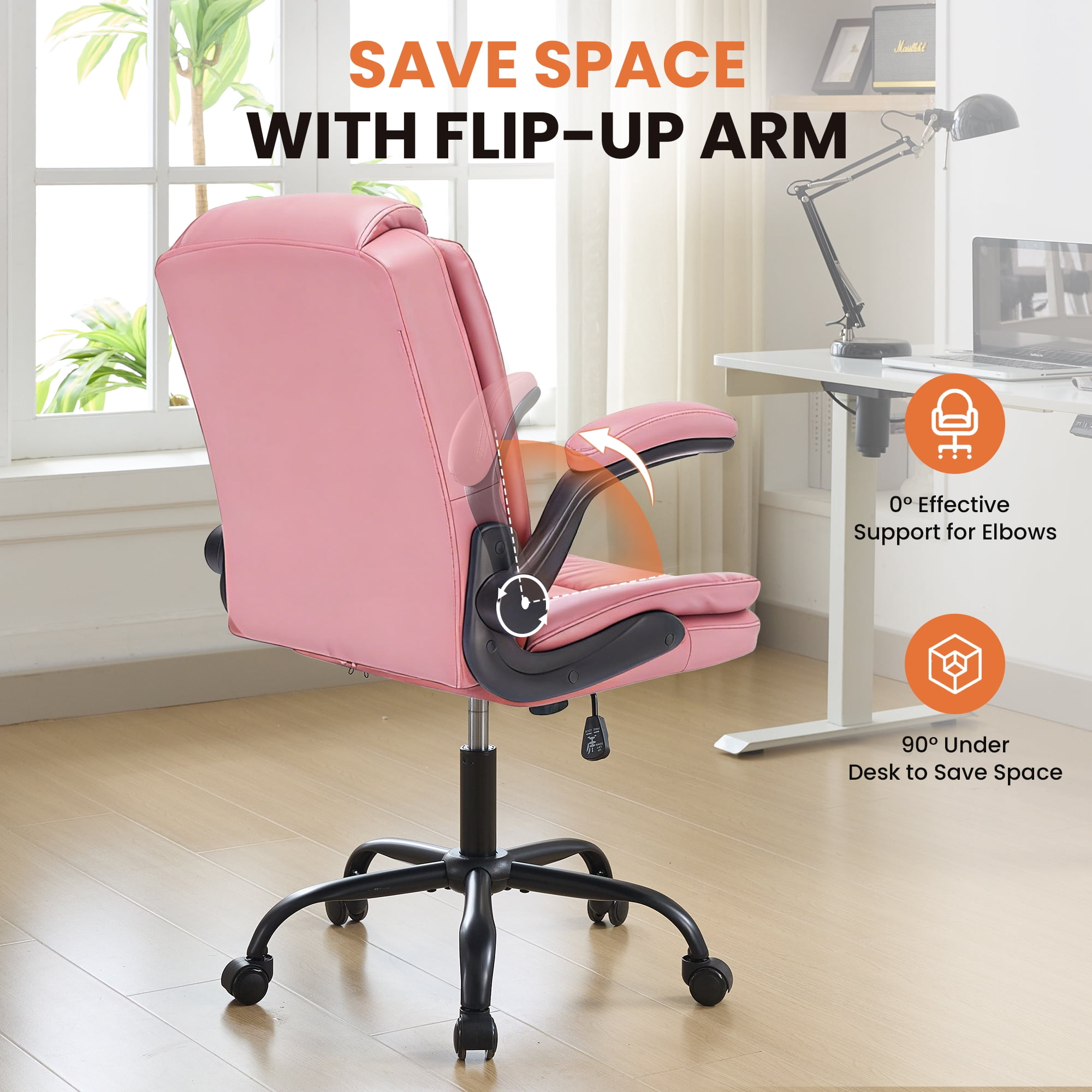 Fantasylab Executive Ergonomic 300LBS PU Leather Home Office Desk Chair, Computer Desk Chair with Adjustable Armrest,PINK