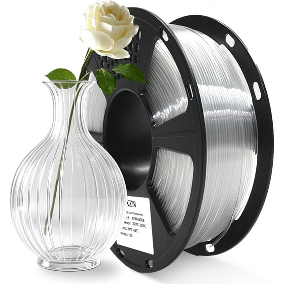 PETG Filament 1.75mm Clear 3D Printer Filament 1Kg(2.2lbs) 3D Printing Filament, Strong Toughness & High Precision /-0.02mm, No Tangle No Clog No Bubble, Fit for Most 3D Printers, PETG Clear