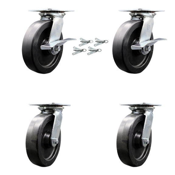 8 Inch Polyolefin Caster Set with Roller Bearing 4 Swivel Lock and 2 Brake SCC