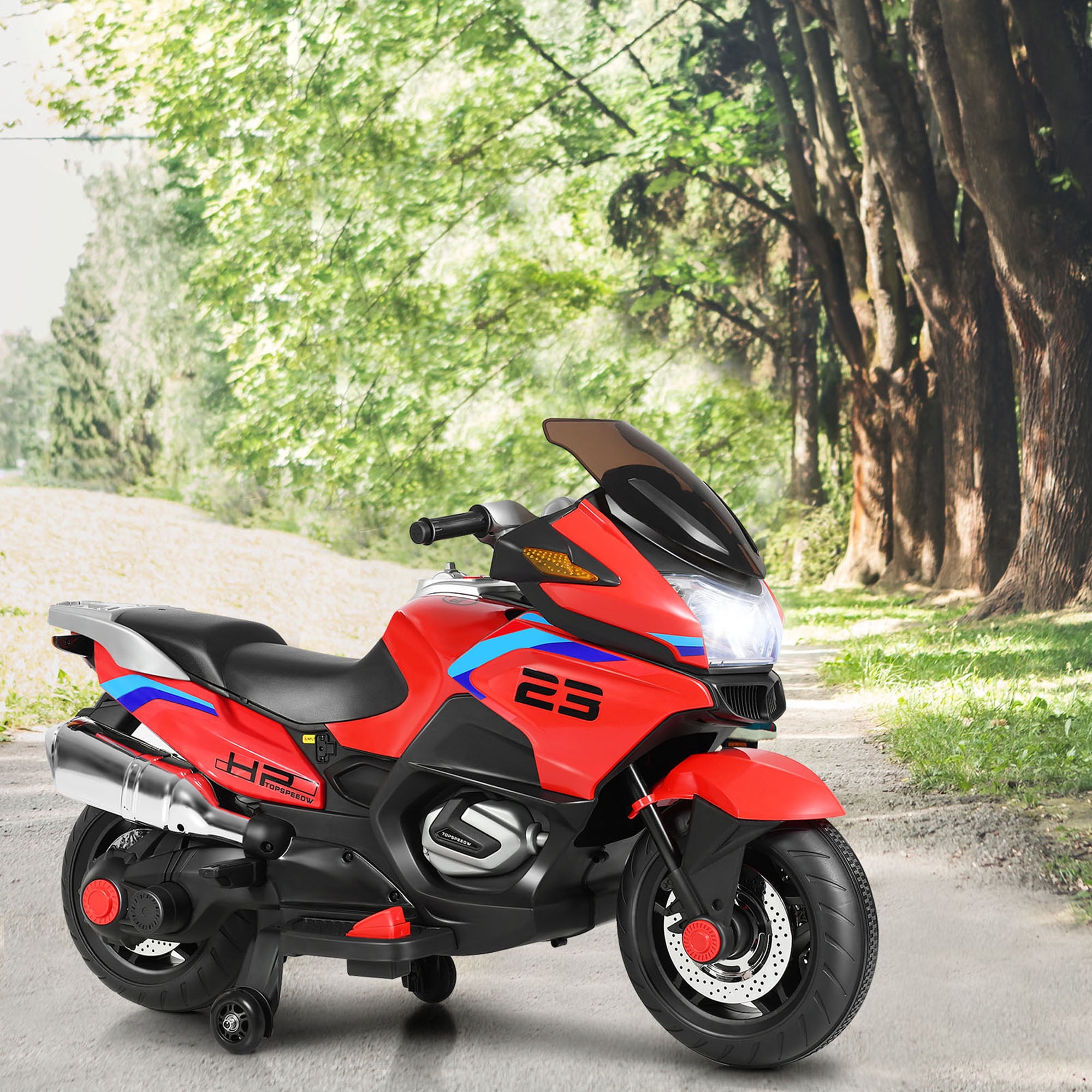 Gymax 12V Electric Kids Ride On Motorcycle w/ Training Wheels Red