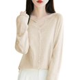 thumbnail image 2 of Lixiuxyad Womens Open Front Cardigan Women's Cardigan Lightweight Seamless Knit Open Front Jacket With Rolled Edges For Comfortable Layering And Stylish Finish,Beige, 2 of 5