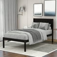 thumbnail image 2 of Wood Platform Bed Twin Size, Modern Heavy Duty Platform Bed with Headboard, Mattress Foundation for Children Teens Adults, Single Bed Frame No Box Spring Needed, Espresso, J109, 2 of 5