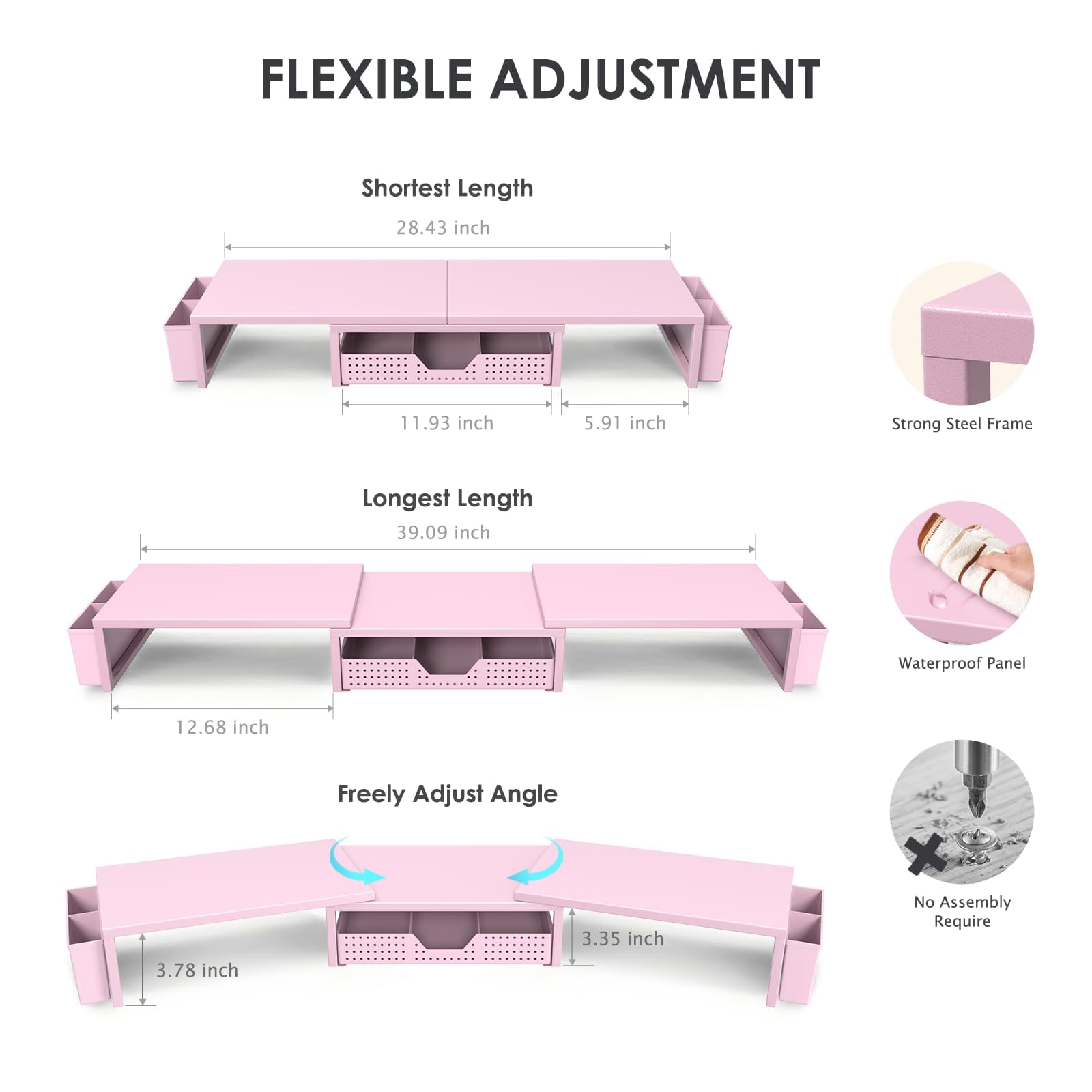 Desk Organizers And Accessories  Dual Monitor Stand Riser With Drawer 2 Pen Holders Shelf Metal Computer Racks For Office Workspace Desktop Organization (pink Metal)