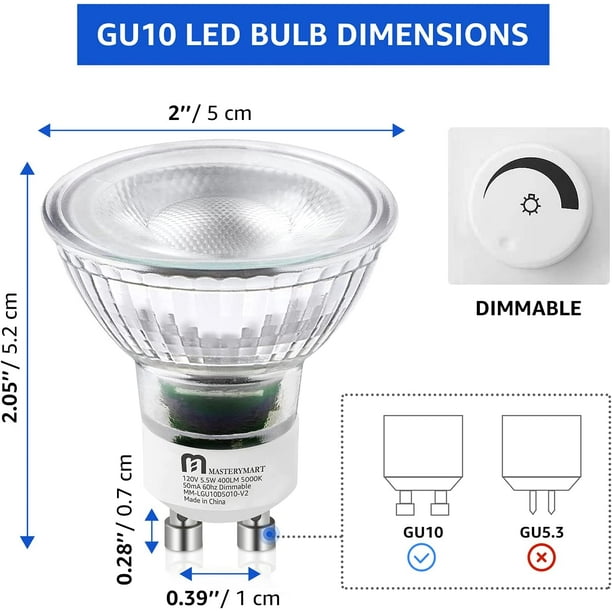 GU10 Spotlight Light Bulbs 50 Watt Equivalent 5.5W Dimmable