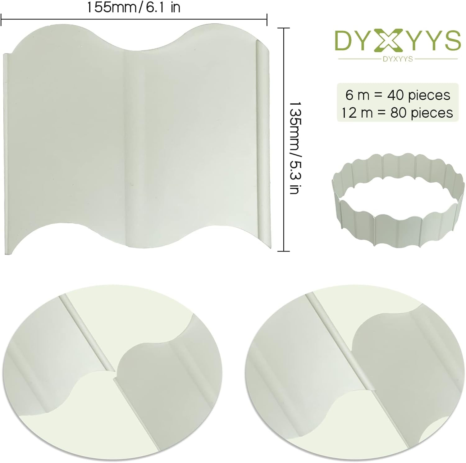 Plastic Garden Fence Edging, 40-Pack White Interlocking Landscaping Edging, Creates a Clean Look &amp; Low Maintenance, Flexible Lawn Edging for Outdoor Patio Pathway, Perfect for