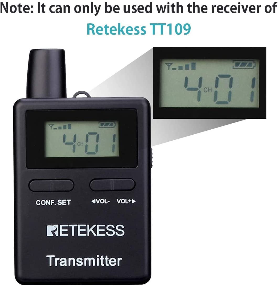 1 Transmitter Retekess TT109 Wireless Tour Guide Transmitter,Headset Microphone,50 Channel,Church Translation System,Interpretation,Training,Court 