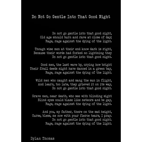 Do Not Go Gentle Into That Good Night Poem poster Wall Art Deco Decoration Prints for Bathroom Bedroom Poster