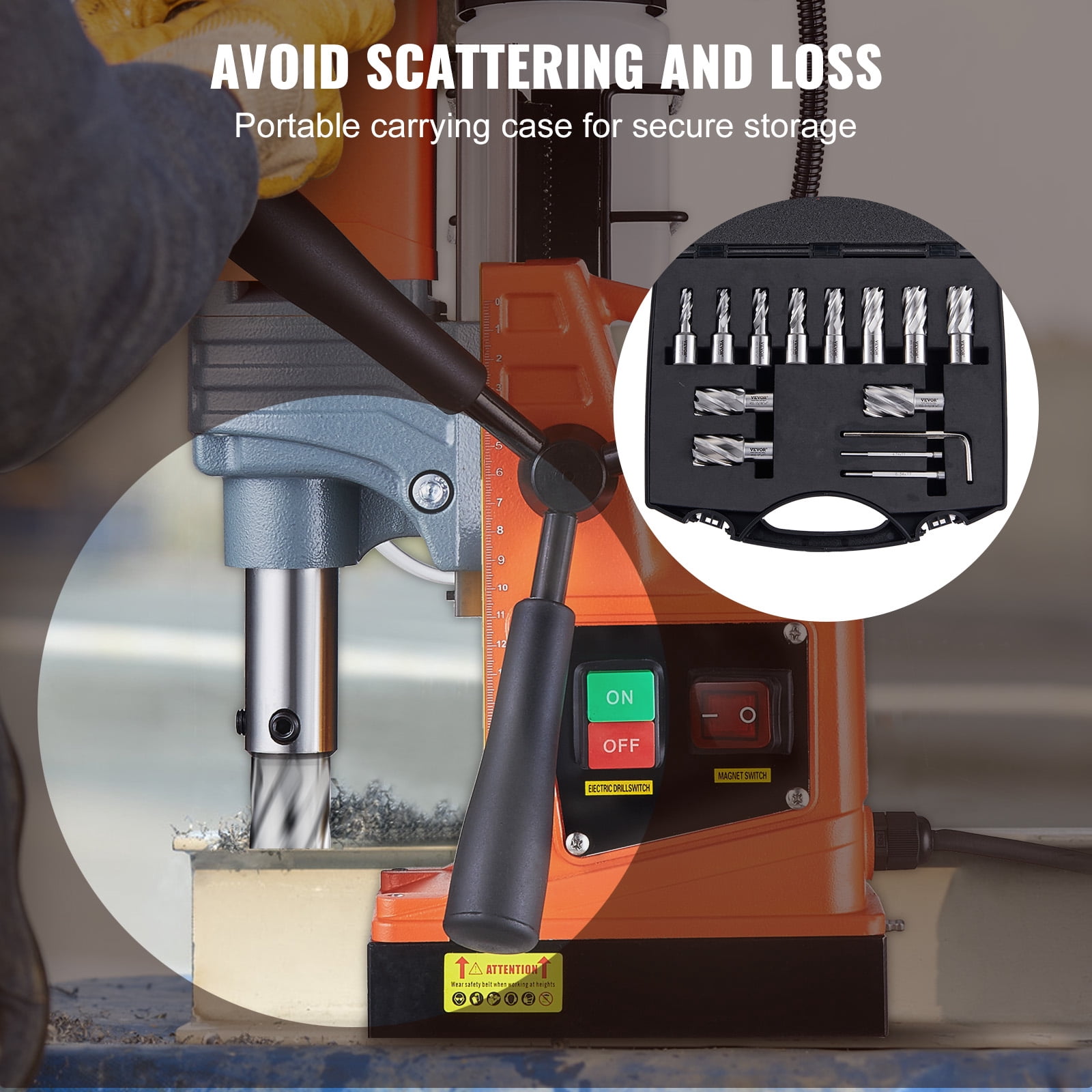 VEVOR Annular Cutter Set, 13 pcs Weldon Shank Mag Drill Bits, 7/16" to 1-1/16" Cutting Diameter, 1" Cutting Depth, M2AL HSS, 2 Pilot Pins, Hex Wrench and Portable Case,for Using with Magnetic Drills