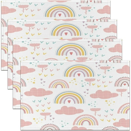 

Pink Rainbow 18 x12 Kawaii Cloud Rainbow Place Mats Cute Rainbow Table Place Mats Ultra Soft LovelyRainbows Washable Fabric Decoration Table Mats Placemats Set of 4 Sweetheart Table Mats