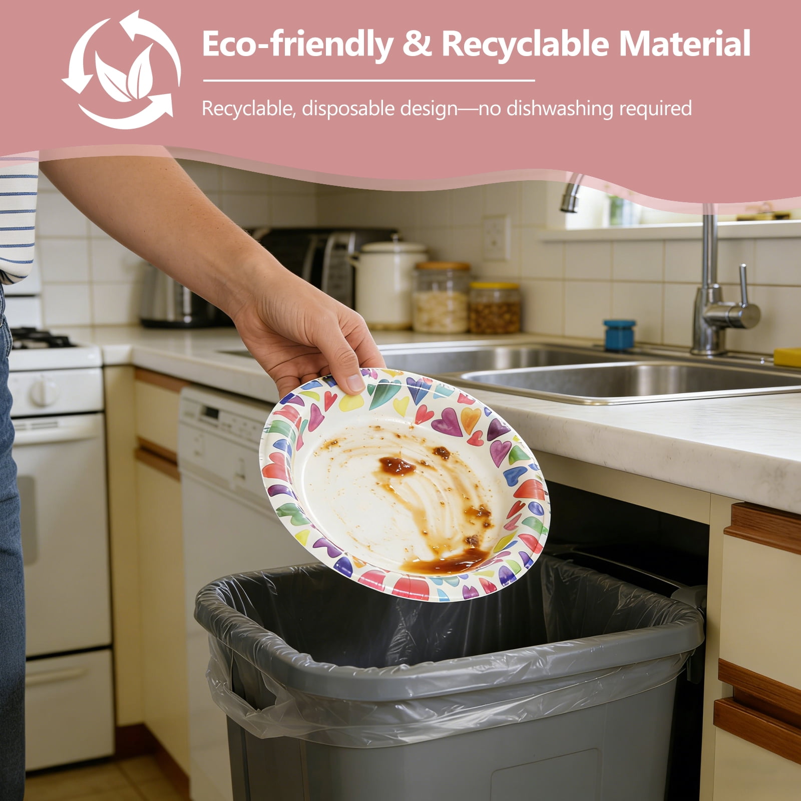 60 Pcs Paper Plates Sets Disposable, 30 Pcs 8.5inch Plates and 30 Pcs 10inch Plates, Compostable Round Multi Color Plates for Party, Valentine's Day, Microwaveable Plates for Dinner and Everyday Use