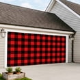 thumbnail image 4 of Black Red Plaid Garage Door Cover Banner 7 x 16 FT, Vintage Rustic Buffalo Checked Gingham Garage Door Curtains Backdrop with Grommets for Indoor Outdoor Wall Party Porch Yard Decorations Background, 4 of 9