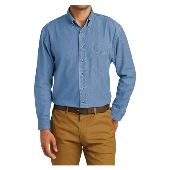 Mafoose Long Sleeve Button Down Collared Pockets Stretchy Button-Up Shirt (Men's) 1 Pack Faded Blue XS