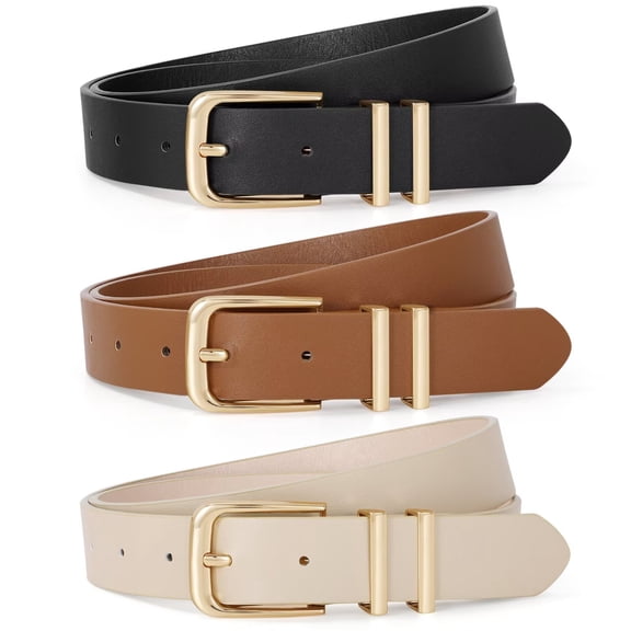 JASGOOD 3 Pack Womens Belts Fashion Leather Belts for Jeans Pants Dresses