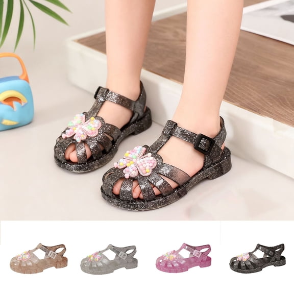 Viluyesy Girls Crystal Heart Jelly Sandals - Soft-Soled Closed-Toe Princess Shoes For Beach Wedding Party Summer Dress Gold Size 10