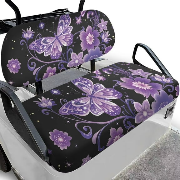 Psesaysky Breathable Universal Seat Covers for Ezgo Club Car Seats Golf Cart Purple Butterfly Floral Print Golf Front and Back Seat Cushion Cover Fit Like a Glove