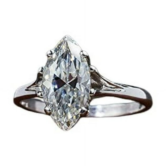 HeartsAndYou 2ct Marquise Cut Moissanite Engagement Ring for Women Classic Solitaire 18k White Gold over Silver