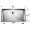 thumbnail image 2 of Blanco 524754 32 in. Cuvee R15 Single Bowl Undermount Stainless Steel Kitchen Sink - Satin Polish, 2 of 4