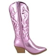 thumbnail image 3 of TOP MODA Women Cowgirl Cowboy Western Stitched Boots Pointy Toe Knee High Side Zipper Hot Pink Metallic 7.5, 3 of 4