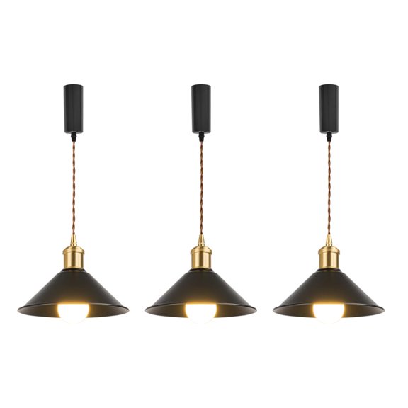 KAYYELAMP 3-Pack H-Type Track Light 3.2Ft Adjustable Cord Brass Base Black Metal Shade Classic Style Pendant for Farmhouse Home Store(No Bulb, Track)