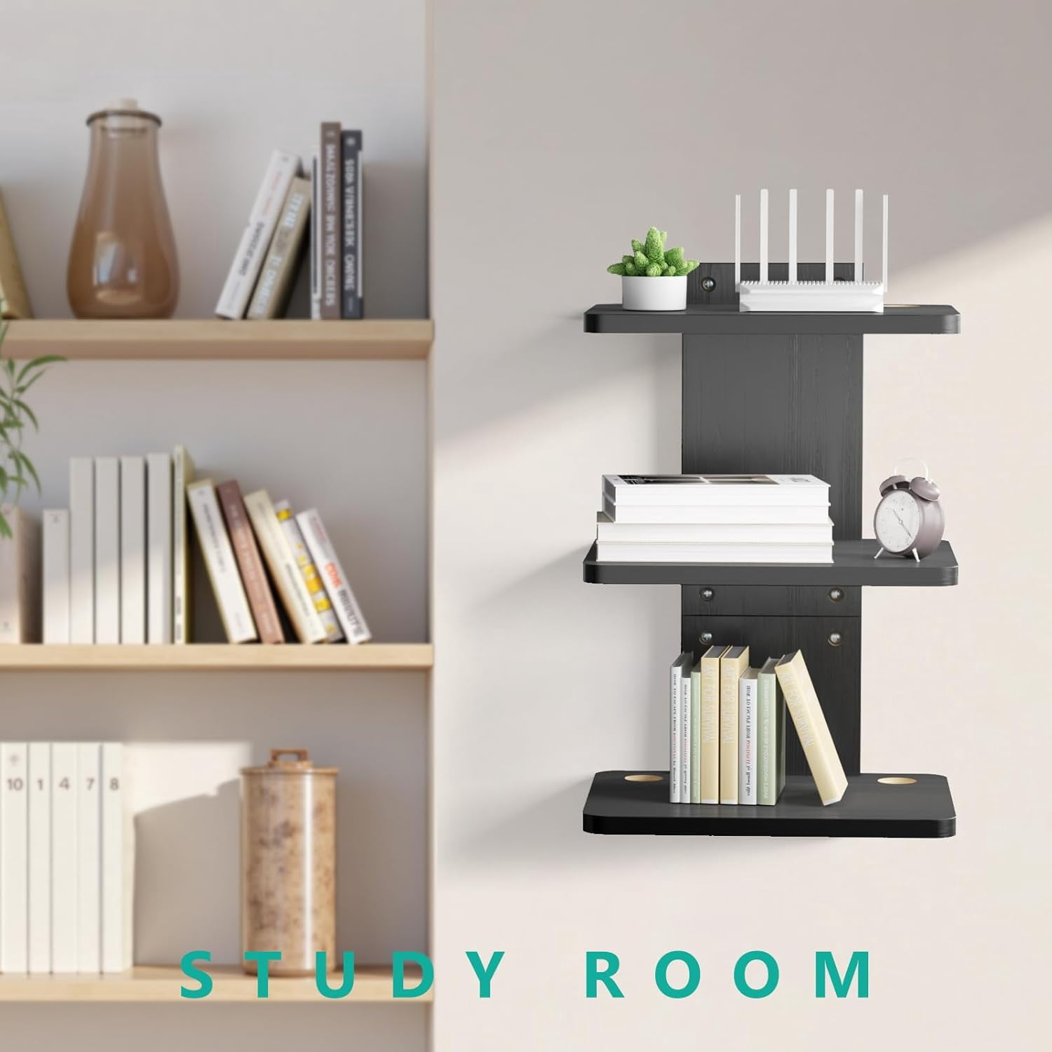 Floating TV Shelf, 3 Tier Projector Shelf for DVD Players, Routers, Game Consoles, Cable Boxes, Living Room Decor Accessories, Wall Mount Shelves Holds Up to 22lbs (CS303NB), 3-Shelf, Black