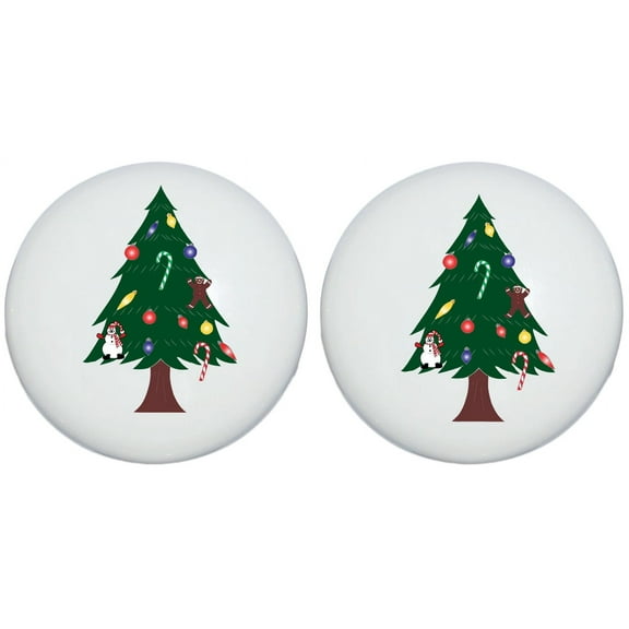 Christmas Tree Drawer Knobs Christmas Holiday Decor Ceramic Cabinet Pulls (Set of Two)