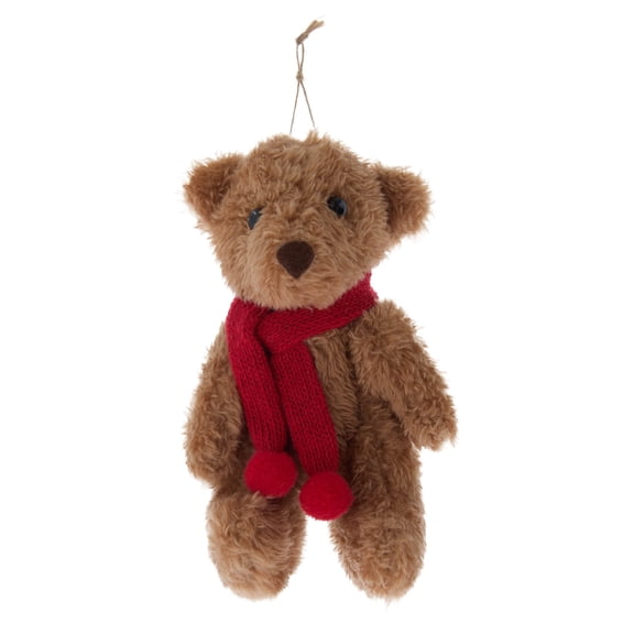 Brown and Red Plush Teddy Bear Christmas Ornament, 6", by Holiday Time