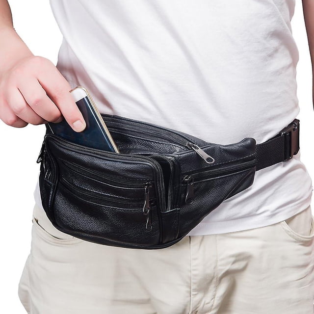 Fanny Pack Outdoor travel leather Fanny pack,Cowhide Leather Large Size 7 Pockets waist bag.Suitable for outdoor mountaineering, travel, camping, cycl