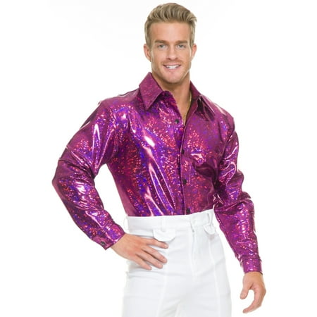 Mens Adult's 70s Metallic Shiny City Lights Disco Shirt Costume ...