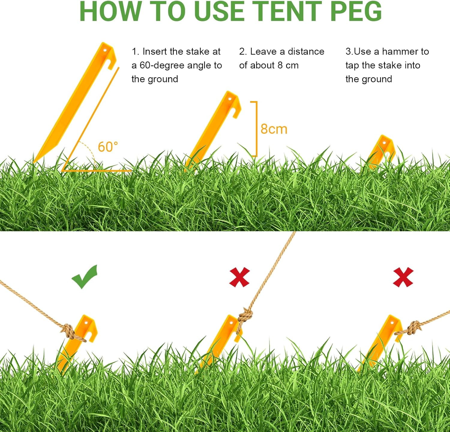 Plastic Tent Stakes - Heavy Duty Beach Tent Pegs Sand Stakes - Essential Outdoor Gear for Camping, Backpacking, Gardening and More