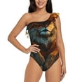thumbnail image 2 of Picia Prairie Meditating Lion Pattern Women's One Piece Swimsuits,One Shoulder Swimwear Asymmetric ,Ruffle Monokinis Bathing Suits,High Waisted Flattering Bathing Suits-Medium, 2 of 8