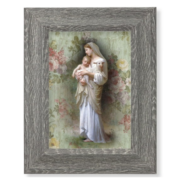 Divine Innocence Picture Framed Wall Art Decor Small, Dark Gray Weathered Oak Finish Frame