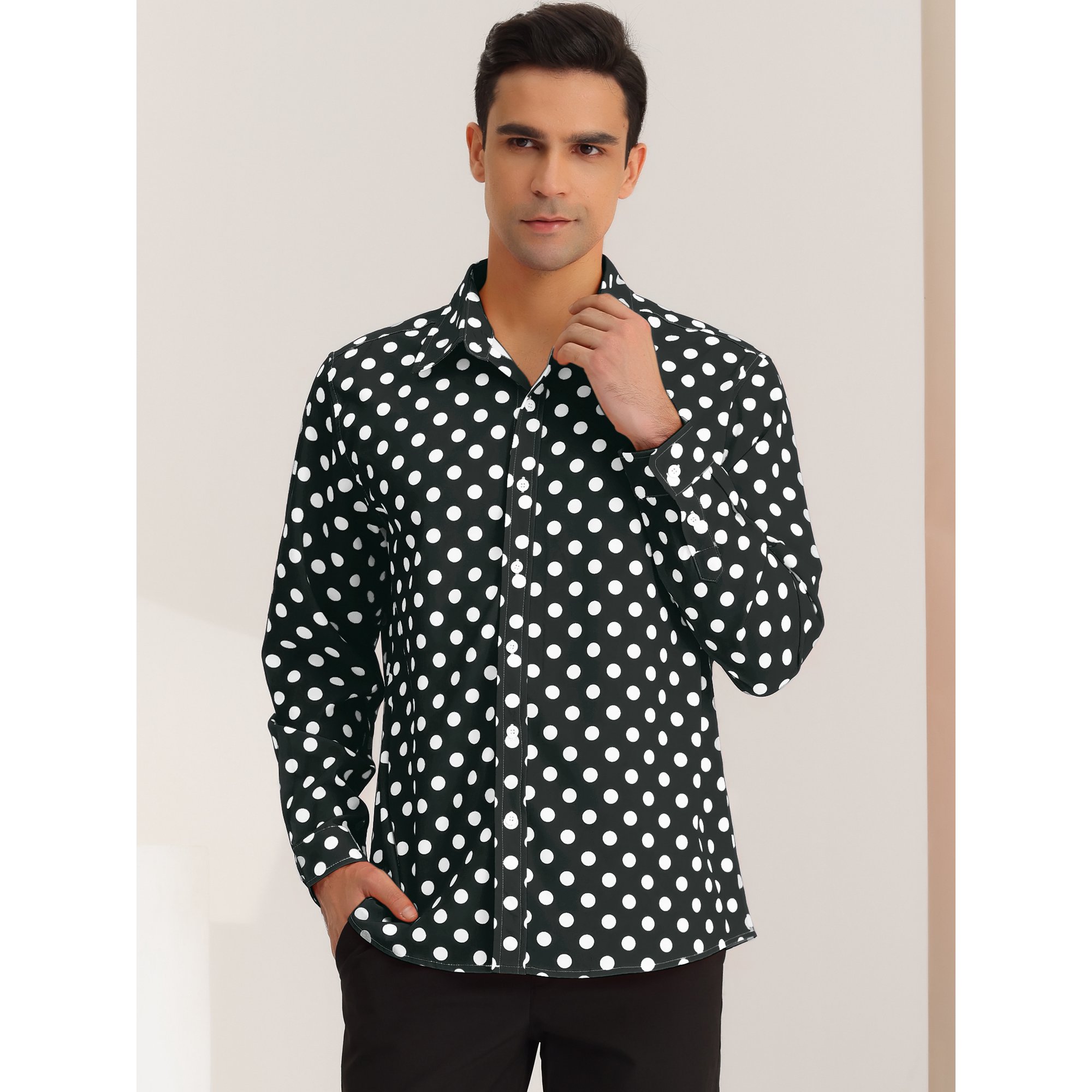 Chemise à Gros Pois Homme Chemise à Pois| Chemise Blanche à Pois