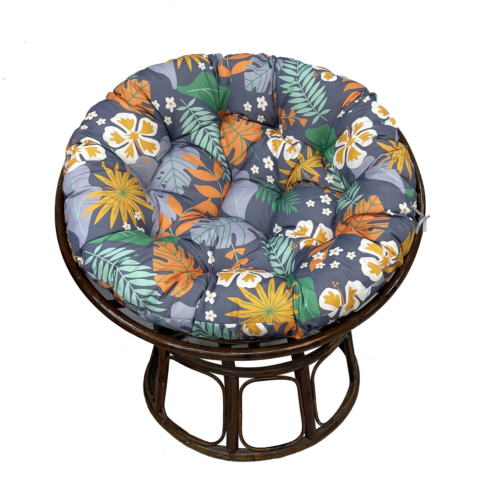 JIAN YA NA Indoor Outdoor Papasan Cushion, 47-inch Hanging Egg Chair Cushion Replacement (Without Chair), Gray & Leaves