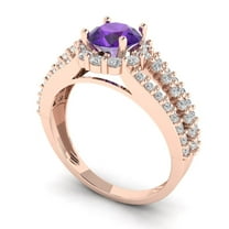 1.76ct round cut purple natural amethyst 18k rose gold halo Bridal Wedding Engagement Promise Anniversary Ring for Women size 4.25