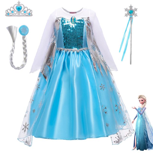 2023 Disney New Girls Clothing Frozen Elsa Anna Princess Dress para niñas Kid Cosplay Halloween Party Dress Snow Queen Fantasia9-10T (tag 150) Gao Jinjia LED