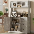 thumbnail image 5 of Studyset 67" Tall Kitchen Hutch Storage Cabinet, Kitchen Pantry Cabinet with Storage, Buffet Cabinet with Countertop for Microwave Stand, Tall Sideboard Storage Hutch Cabinets with LED, 3 Drawers & Ad, 5 of 8