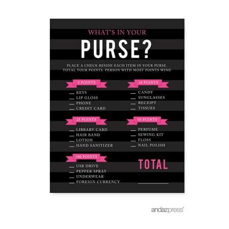 What's In Your Purse? Modern Black and White Stripes Wedding Bridal Shower Game Cards, 20-Pack