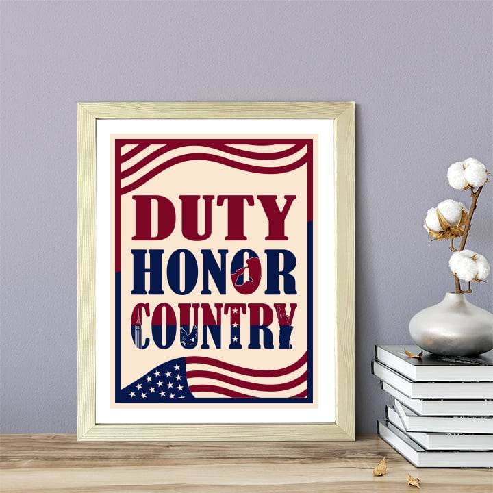 Designs ByLITA Duty, Honor, Country, 11 x 14 Wooden Wall Print (Framed) | USA Patriotic Decoration