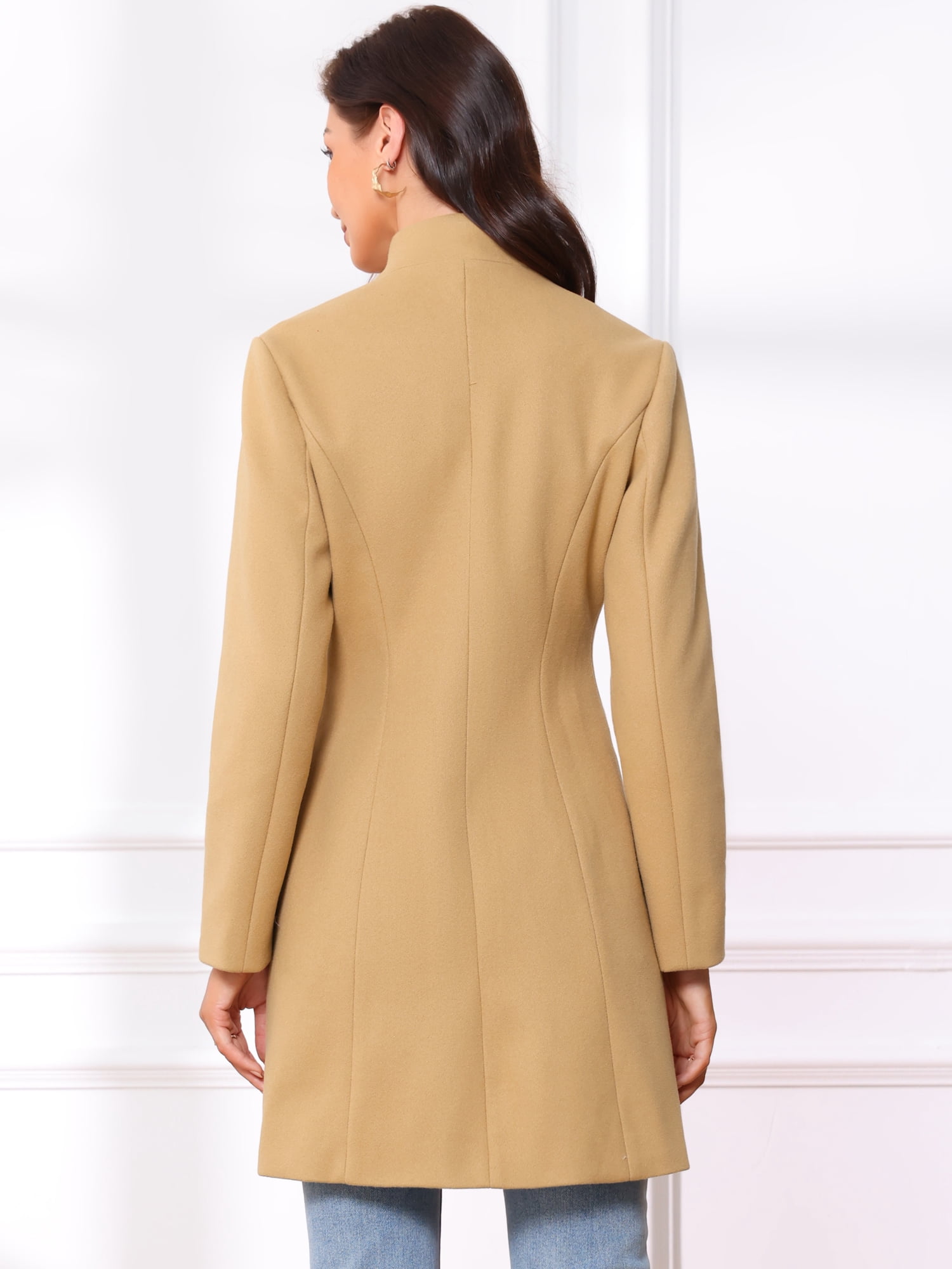 DARING DIVA Women's Stylish Peacoat Wrap Collar 2024 Winter Trench Long Coat L Khaki