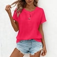 thumbnail image 4 of Wensltd Women Pullover Tops Solid Color Button Round Neck Plus Size Short Sleeve Blouses Soft Comfortable Red, 4 of 5