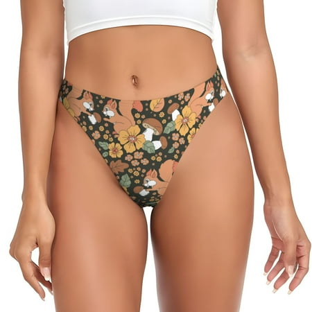 Adobk Squirrel Mushroom Yellow Flower Print Seamless Women Underwear Thongs No Show Ladies Thong No Line Breathable Comfortable Panties Undies for Women-4X-Large