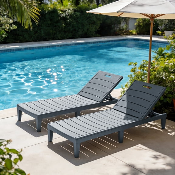 Vineego Set of 2 Patio Outdoor Chaise Lounge Chair Recliner with Adjustable Backrest, Gray