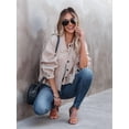 thumbnail image 4 of Women'S Cropped Button Down Long Sleeve Jackets Raw Hem Jacket with Pockets Winter Fall Coat Khaki S, 4 of 9