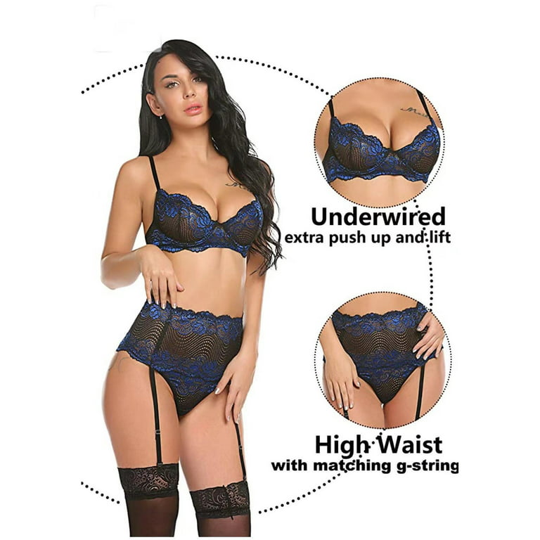 Lace Split Sexy Underwear 4-Piece Underwear Set (with Underwire)