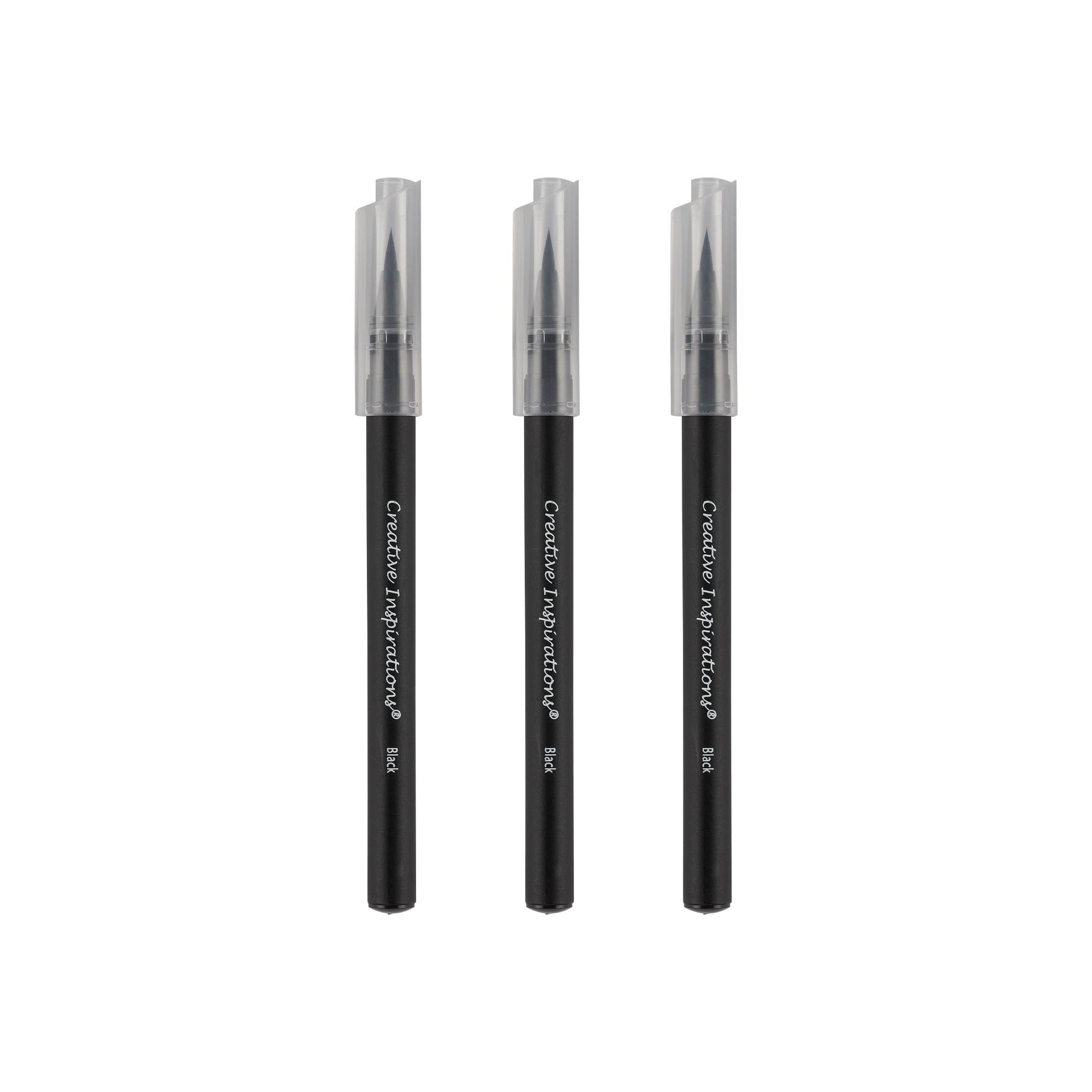 Creative Inspirations Watercolor Brush Pen Set - Water-Soluble Pens for Painting and Coloring - Set of 3 Black Brush Pens