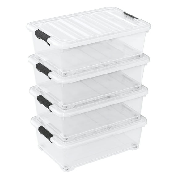Haodehen 4 Packs 20 L Clear Plastic Underbed Storage Bins with Lids and Wheels, Plastic Storage Totes
