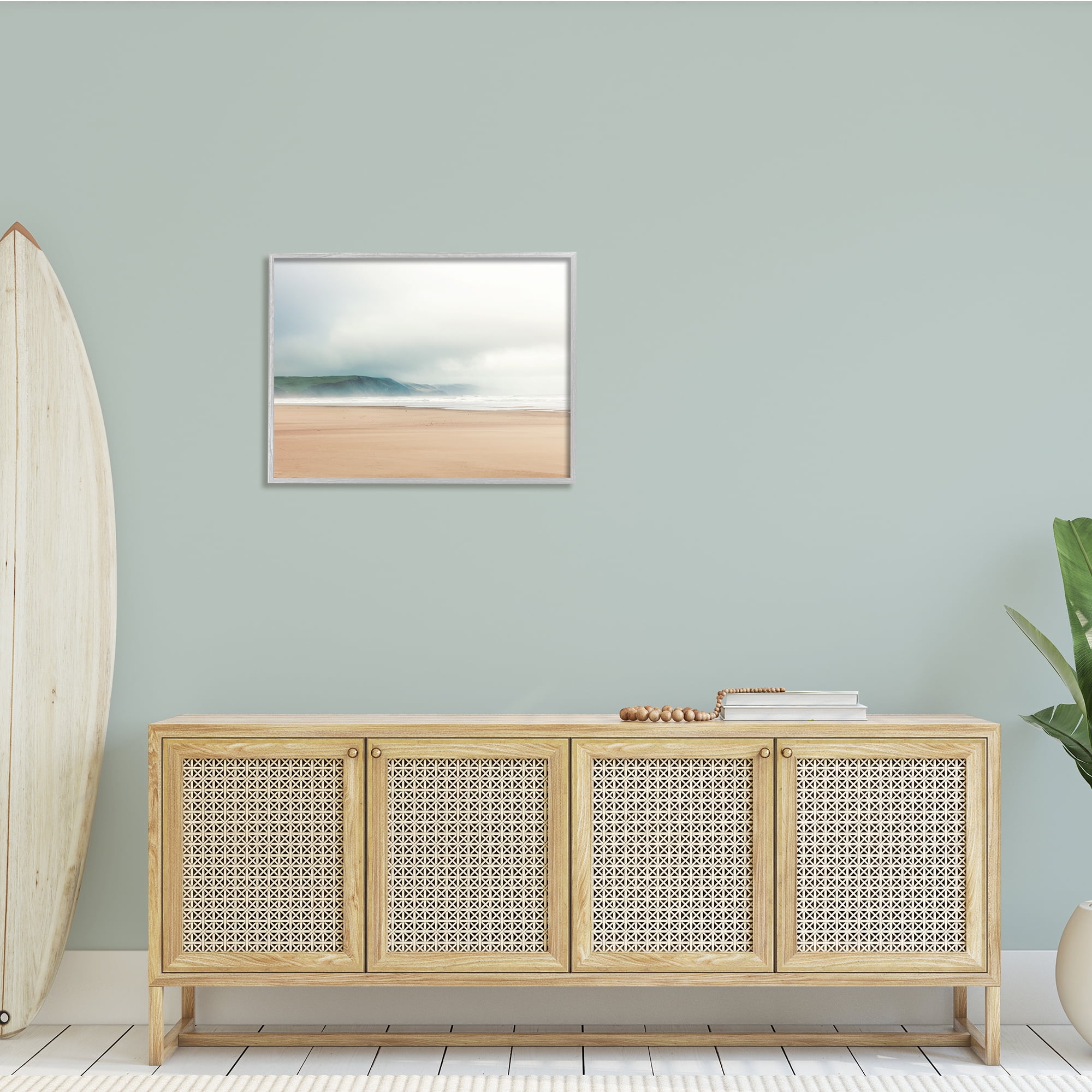 Stupell Indtries Tranquil Beach and Grassy Cliffside Misty Sky Landscape,30 x 24,Design by Ian Winstanley