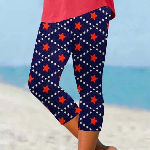 MKLEKYY Leggings deportivos para mujer, estampado digital del Día de la Independencia, leggings deportivos ajustados, pantalones de yoga Capri 1