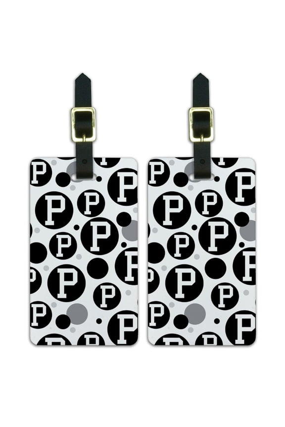 Letter P Initial Black White Luggage Suitcase Carry-On ID Tags Set of 2